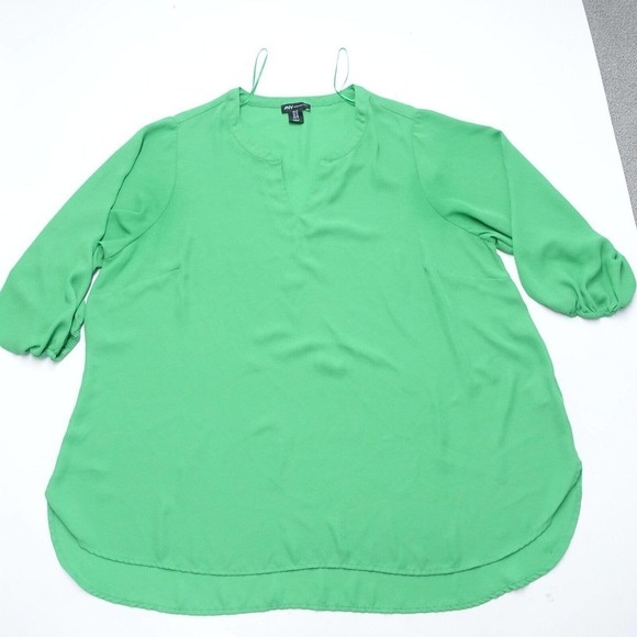 Jones New York Top Women's 1X Green Polyester Notch Neck Short Sleeve Pullover - Picture 1 of 7